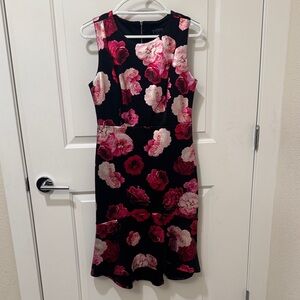 Enfocus Studio Black and Pink Floral Midi Dress